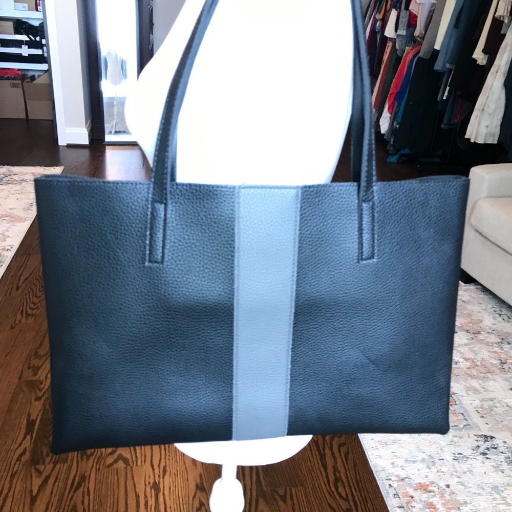 Vince Camuto Luck Vegan Leather Tote Black Gray